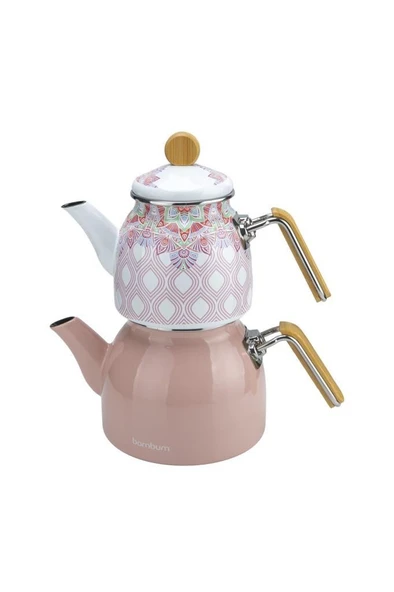 Bambum Unique - Bambu Kulplu Emaye Çaydanlık Takımı Pembe - Resim 3