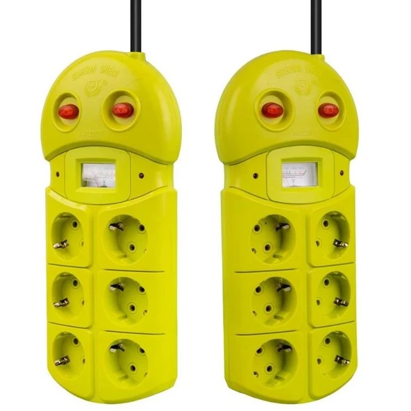 VEA VE-970B Akım Korumalı Grup Priz 6'Lı 2 USB Girişli 1.5 Metre 2 Anahtarlı Analog Voltmetreli - 3