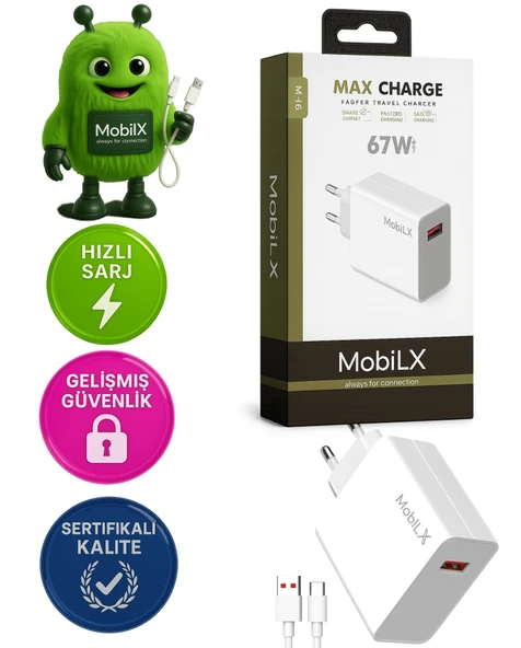MobilX 67 Watt Turbo Max Hızlı Şarj Aleti + Type C Usb kablo - 1