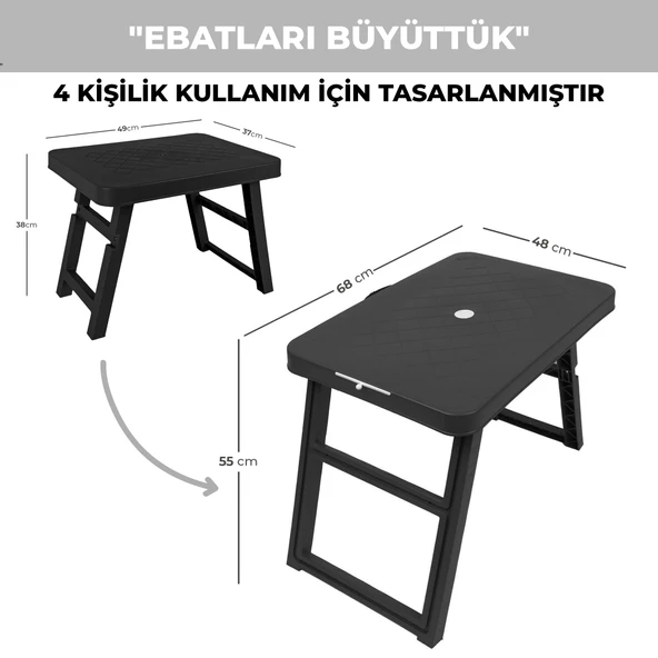 Pikas Büyük Boy Katlanabilir Taşıma Kulplu Portatif Plastik Kamp Ve Balkon Sehpası ( 68X48X55 cm ) - 2