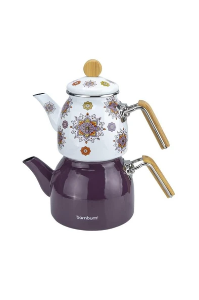 Bambum Unique - Bambu Kulplu Emaye Çaydanlık Takımı Mor - Resim 4