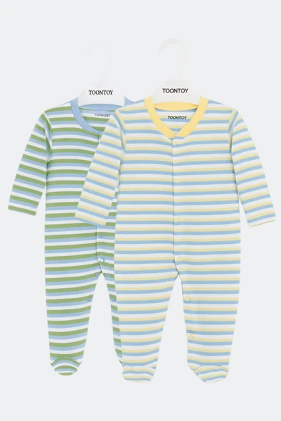 Toontoy Unisex Çizgili 2 Li Patikli Tulum - 2
