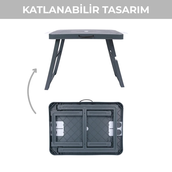 Pikas Büyük Boy Katlanabilir Taşıma Kulplu Portatif Plastik Kamp Ve Balkon Sehpası ( 68X48X55 cm ) - 11