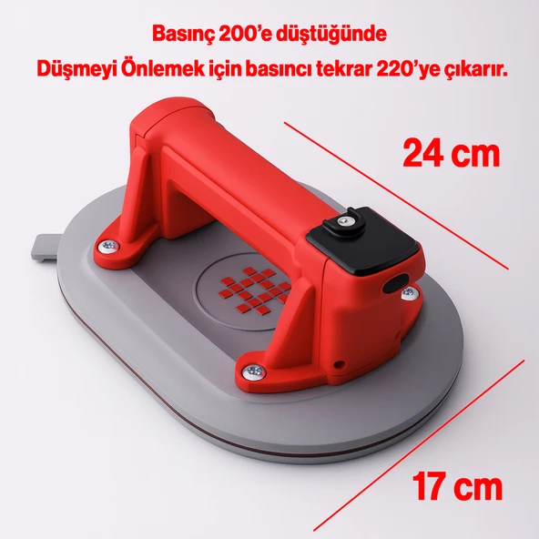 220 Kg Dijital Göstergeli Vakumlu Vantuz Yüksek Güçlü Emiş Cam Seramik Mermer Ağır Yük Taşıma Vakum - Resim 3