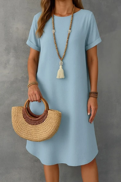 Kadın Kısa Kollu Kayık Yaka Bürümcük Elbise ürün görseli