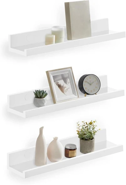 SONGMICS Duvar rafı, 3'lü set, asma raf, 38 cm genişliğinde, fotoğraf çerçevesi ve dekorasyon için raf, oturma odası, çalışma odası, banyo, mutfak için, parlak beyaz LWS38WT