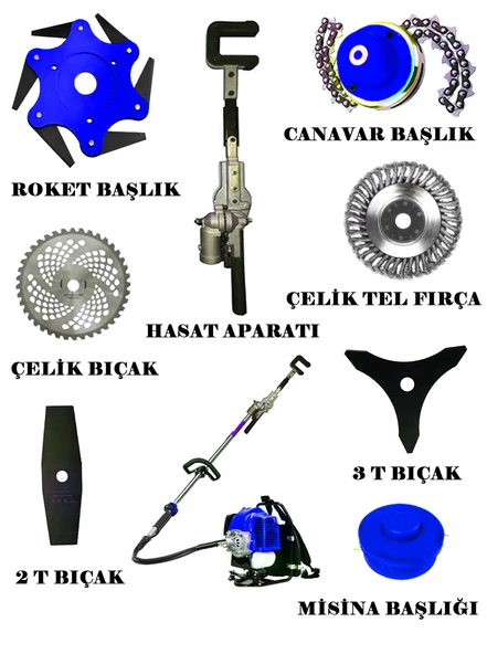 EISENN Ergo 9000 Sırt tipi Benzinli Motorlu Tırpan + Zeytin Badem Hasat Makinası 9 Parça Özel Set - 3