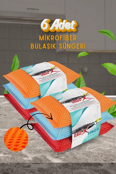 6 Adet Mikrofiber Lifli Bulaşık Süngeri Dayanıklı ve Hijyenik Temizlik Süngeri Seti ürün görseli 1