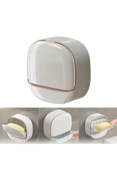 Kapaklı Oval Sabunluk Yapışkanlı Duvara Monte Banyo Mutfak Süngerlik Su Tutmaz Sabun Kutusu - 2