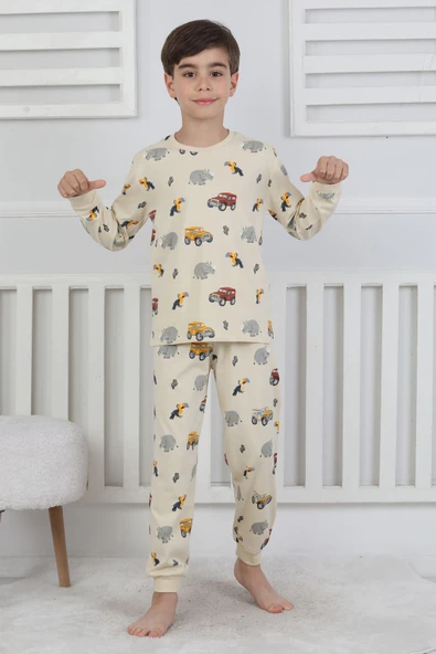 Mini Safari Desenli Erkek Çocuk Pijama Takımı - 5