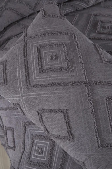 Çeyiz Diyarı Samira 2 Parça Tek Kişilik Pike Takımı Antrasit - Resim 5