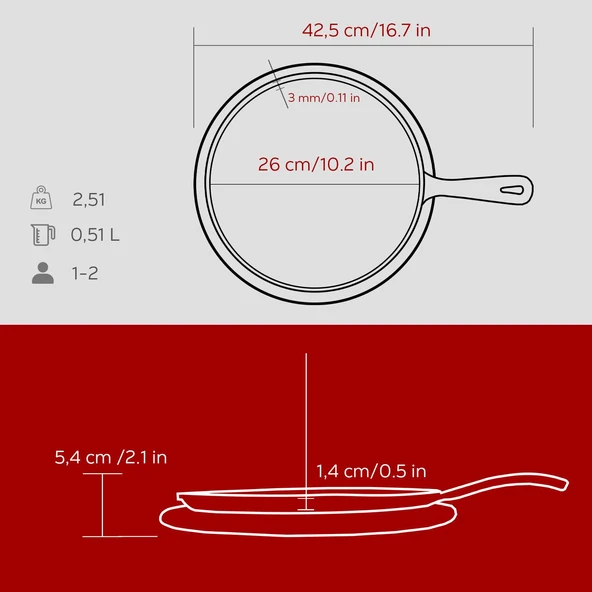 Lava Döküm Yuvarlak Pizza Krep Pankek Tavası Döküm Demir Yekpare Saplı Kayın Servis Ahşabı Çap(Ø)26cm. - Resim 4