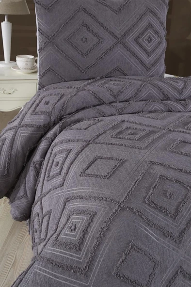 Çeyiz Diyarı Samira 2 Parça Tek Kişilik Pike Takımı Antrasit - Resim 2