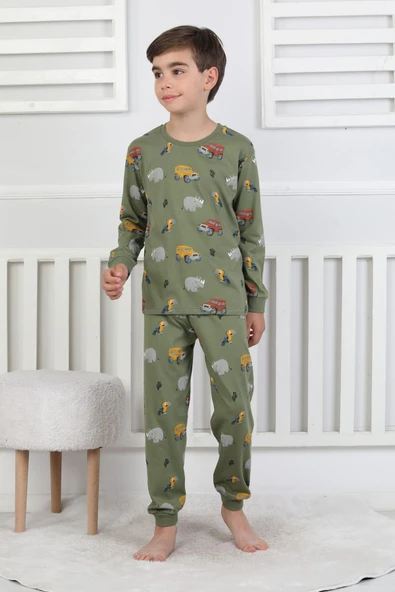 Mini Safari Desenli Erkek Çocuk Pijama Takımı - 9