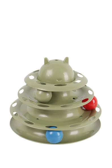 3 Katlı Toplu Yuvarlak Kedi Oyuncağı, Sarma Topu, Haki Yeşili Toplu Yuvarlak Kedi Oyuncağı Kedi Eğlencesi