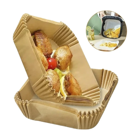 Pişirme Kağıdı 100Adet Air Fryer Hava Fritöz Yağ Geçirmez Yapışmaz 20cm Kare Tabak Pişirme Kağıdı - Resim 4
