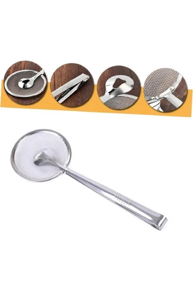 10x28 cm Süzgeçli Kızartma Maşası Çelik Kevgir Mangal Maşalı Haşlama Kevgiri Yağ Süzme Kaşığı - Resim 4