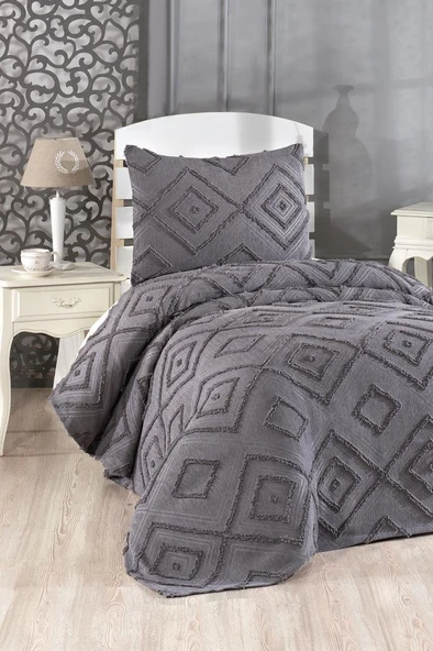 Çeyiz Diyarı Samira 2 Parça Tek Kişilik Pike Takımı Antrasit ürün görseli