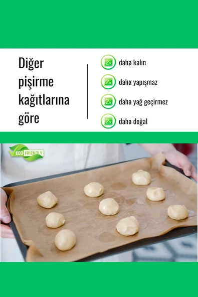 3 Adet 10 Metre Ağartılmamış Doğal Hazır Kesilmiş Pişirme Sunum Kağıdı Yağ Geçirmez Fırın Kağıdı - 5