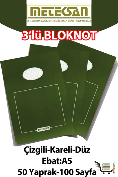3 Adet A5 Ebat 50 Yaprak(100 Sayfa) Bloknot-Meteksan - Resim 2