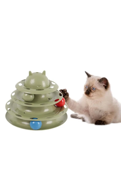 3 Katlı Toplu Yuvarlak Kedi Oyuncağı, Sarma Topu, Haki Yeşili Toplu Yuvarlak Kedi Oyuncağı Kedi Eğlencesi - 2