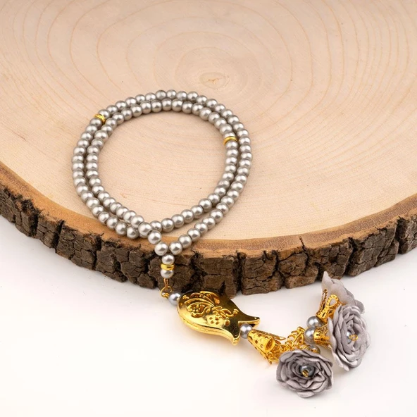 Laleli Güllü Tesbih Gri (99lu - 6mm)