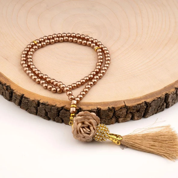 Mini Taşlı Güllü Tesbih Gold (99lu - 6mm)