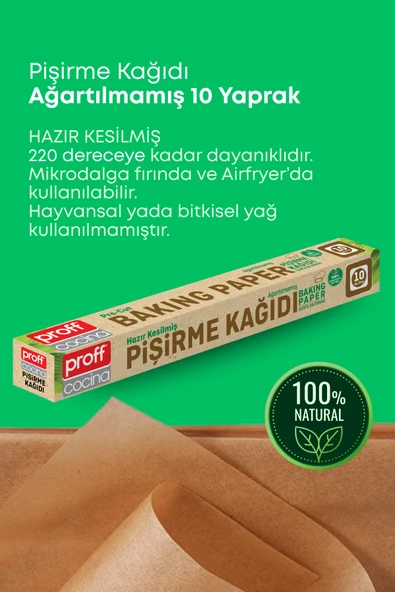 3 Adet 10 Metre Ağartılmamış Doğal Hazır Kesilmiş Pişirme Sunum Kağıdı Yağ Geçirmez Fırın Kağıdı - 2