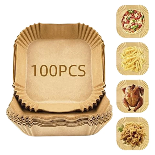 Pişirme Kağıdı 100Adet Air Fryer Hava Fritöz Yağ Geçirmez Yapışmaz 20cm Kare Tabak Pişirme Kağıdı - Resim 5