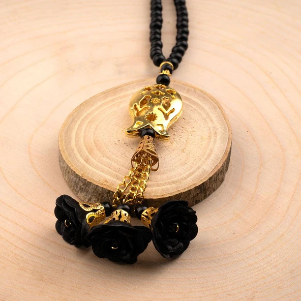 Laleli Güllü Tesbih Siyah (99lu - 6mm) - 2