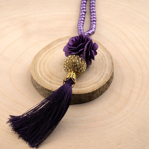 Mini Taşlı Güllü Tesbih Mor (99lu - 6mm) - 2