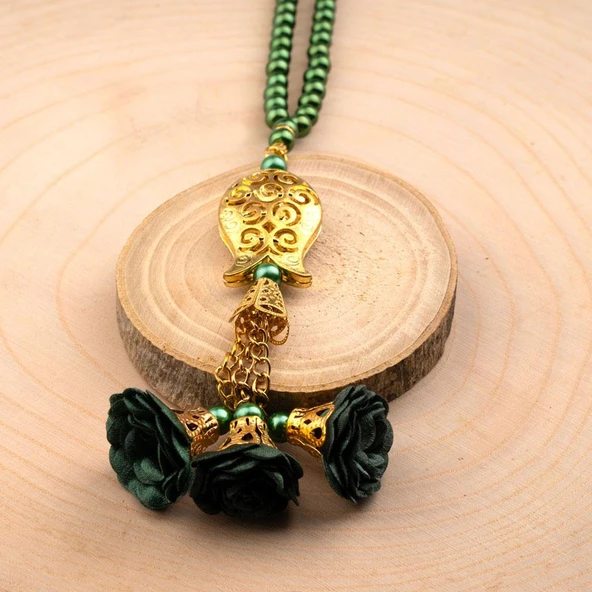 Laleli Güllü Tesbih Yeşil (99lu - 6mm) - 2