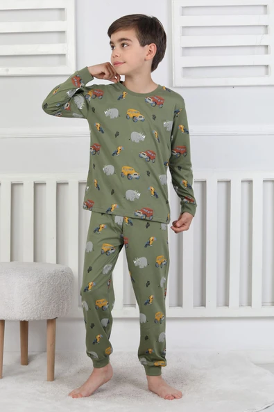 Mini Safari Desenli Erkek Çocuk Pijama Takımı - 10