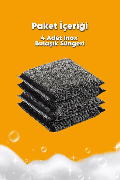 4 Adet Sihirli Inox Tel Bulaşık Süngeri  Paslanmaz Çelik Yağ ve Kir Sökücü Sünger - Resim 4
