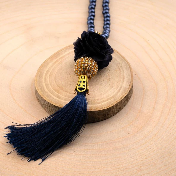 Mini Taşlı Güllü Tesbih Lacivert (99lu - 6mm) - 2