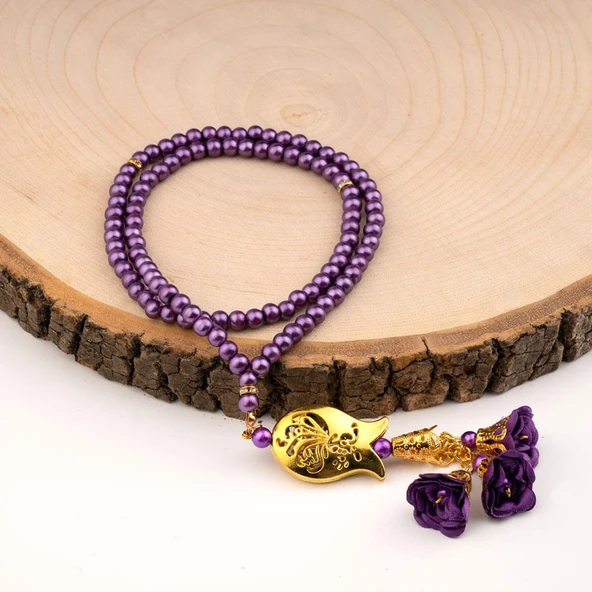 Laleli Güllü Tesbih Mor (99lu - 6mm)