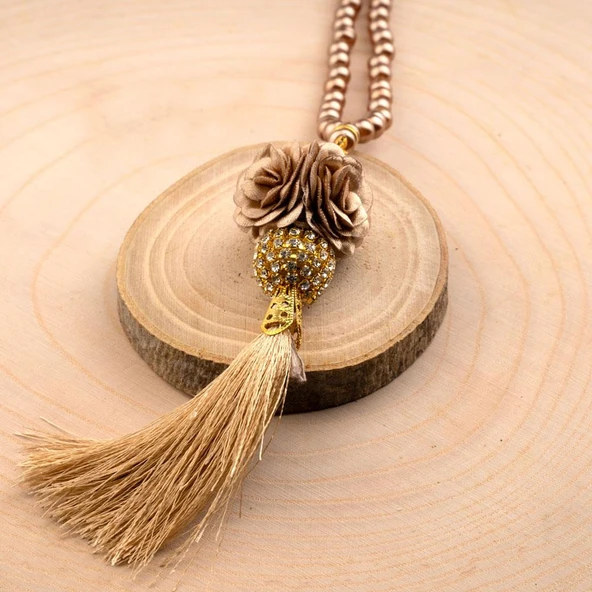 Mini Taşlı Güllü Tesbih Gold (99lu - 6mm) - 2