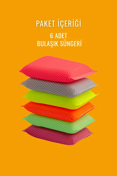 6 Adet Mikrofiber Lifli Bulaşık Süngeri Dayanıklı ve Hijyenik Temizlik Süngeri Seti - Resim 2