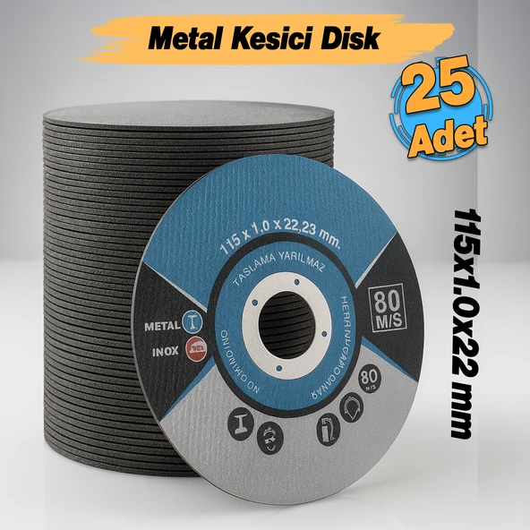 İnox Metal Kesici (25 Adet) Kesme Diski 115x1,0x22,23 mm İnce Taş Disk Spiral Demir Kesici Disk - Resim 6