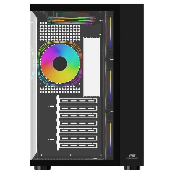 PowerBoost PB-SS02B USB 3.0 Sea View ATX RGB Fanlı Siyah Kasa (PSU Yok) - 1