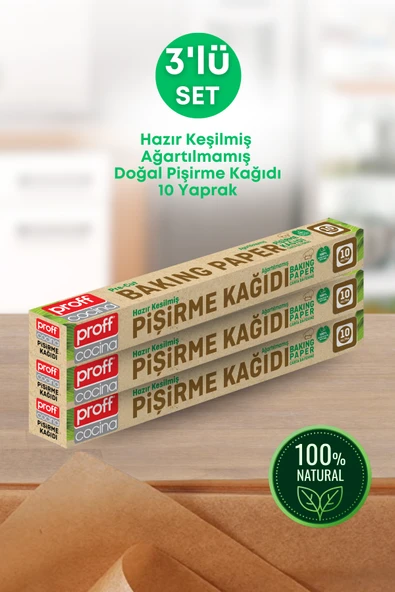 3 Adet 10 Metre Ağartılmamış Doğal Hazır Kesilmiş Pişirme Sunum Kağıdı Yağ Geçirmez Fırın Kağıdı - 1