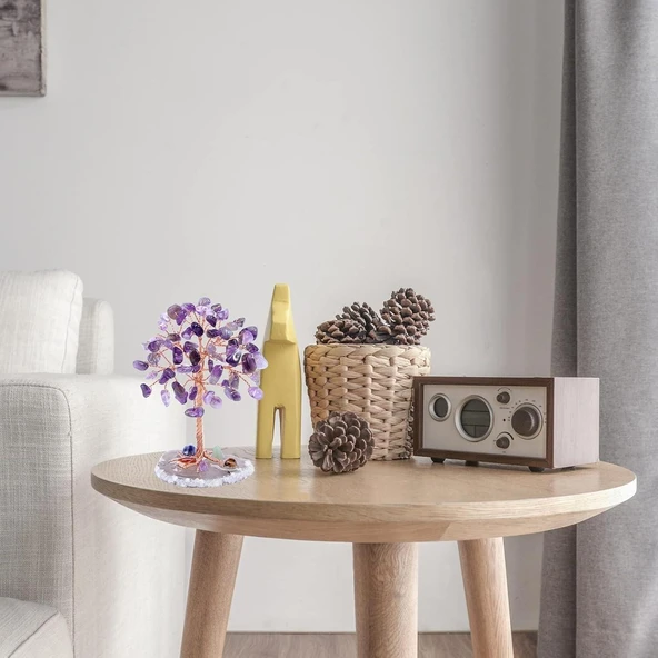 Valkyrie Ametist “Yaşam Ağacı” Kristal Bonsai – Doğal Taş Dekor | El Yapımı Tel Ağaç Meditasyon & Ofis Masaüstü Süs - 4