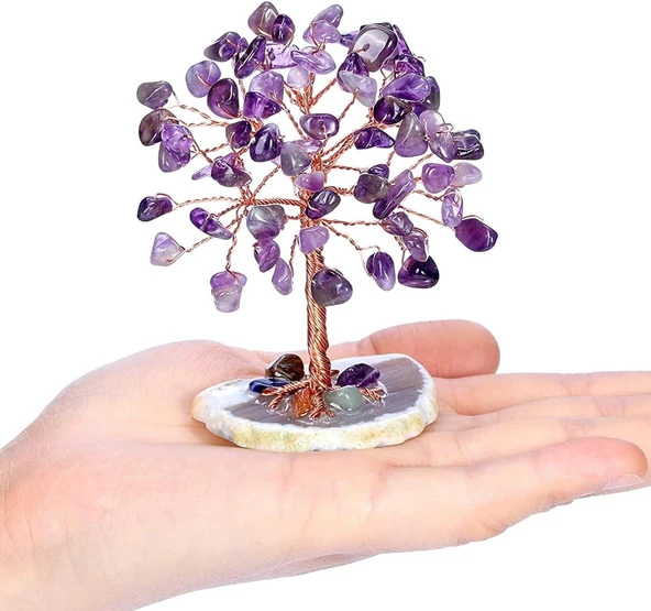 Valkyrie Ametist “Yaşam Ağacı” Kristal Bonsai – Doğal Taş Dekor | El Yapımı Tel Ağaç Meditasyon & Ofis Masaüstü Süs - 2