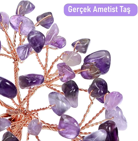Valkyrie Ametist “Yaşam Ağacı” Kristal Bonsai – Doğal Taş Dekor | El Yapımı Tel Ağaç Meditasyon & Ofis Masaüstü Süs - 7