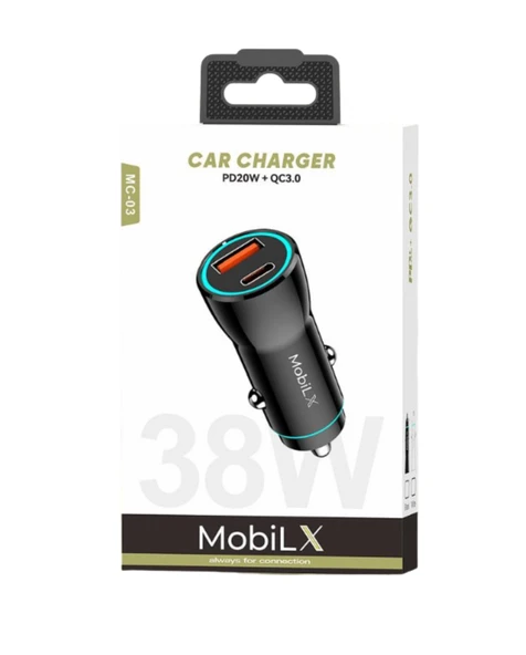 MobiLX MC-03 38W PD + QC3.0 Metal Araç Şarj Cihazı – USB & Type-C Hızlı Çakmaklık Adaptörü - 2