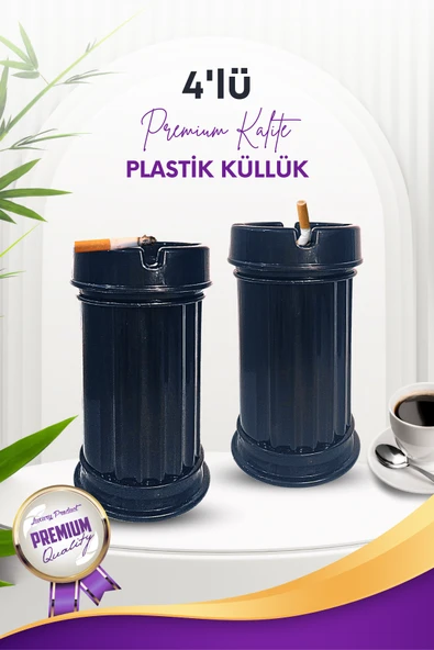 4 Adet Siyah Çizgili Dekoratif Plastik Kokusuz Yanmaz Küllük Kül Tablası - 1