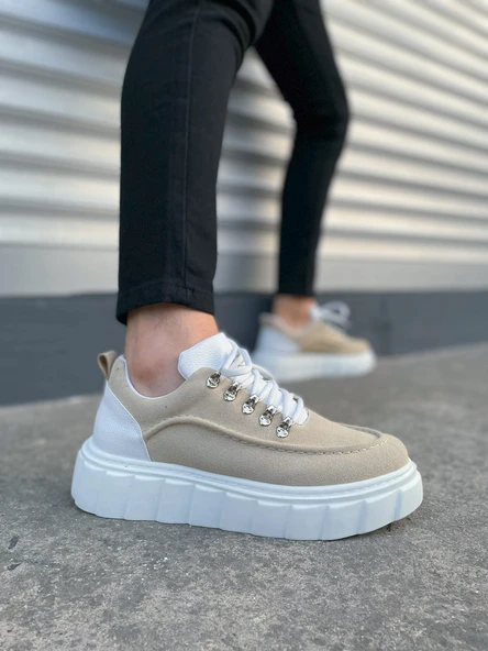 JY010 Cloud Bağcıklı Süet Erkek Günlük Sneaker Ayakkabı SBT - Krem/Beyaz ürün görseli