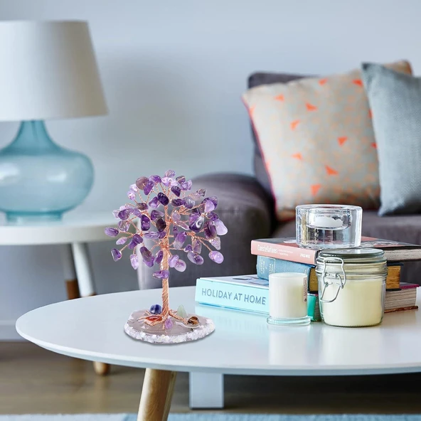 Valkyrie Ametist “Yaşam Ağacı” Kristal Bonsai – Doğal Taş Dekor | El Yapımı Tel Ağaç Meditasyon & Ofis Masaüstü Süs - 5