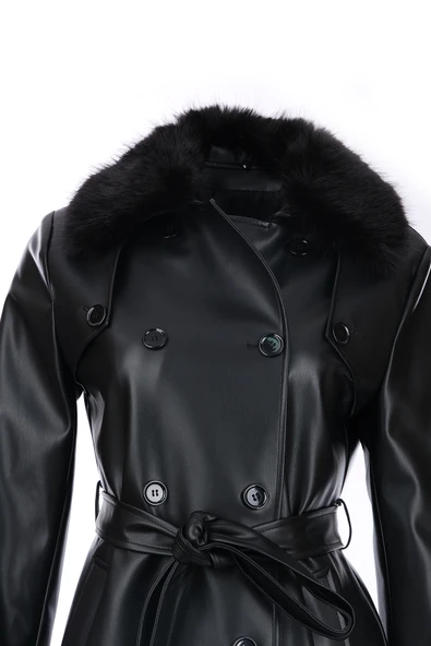 Kazayağı Desenli Metal Aksesuarlı Kaban Trençkot Ekol - 5