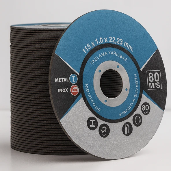İnox Metal Kesici (50 Adet) Kesme Diski 115x1,0x22,23 mm İnce Taş Disk Spiral Demir Kesici Disk ürün görseli